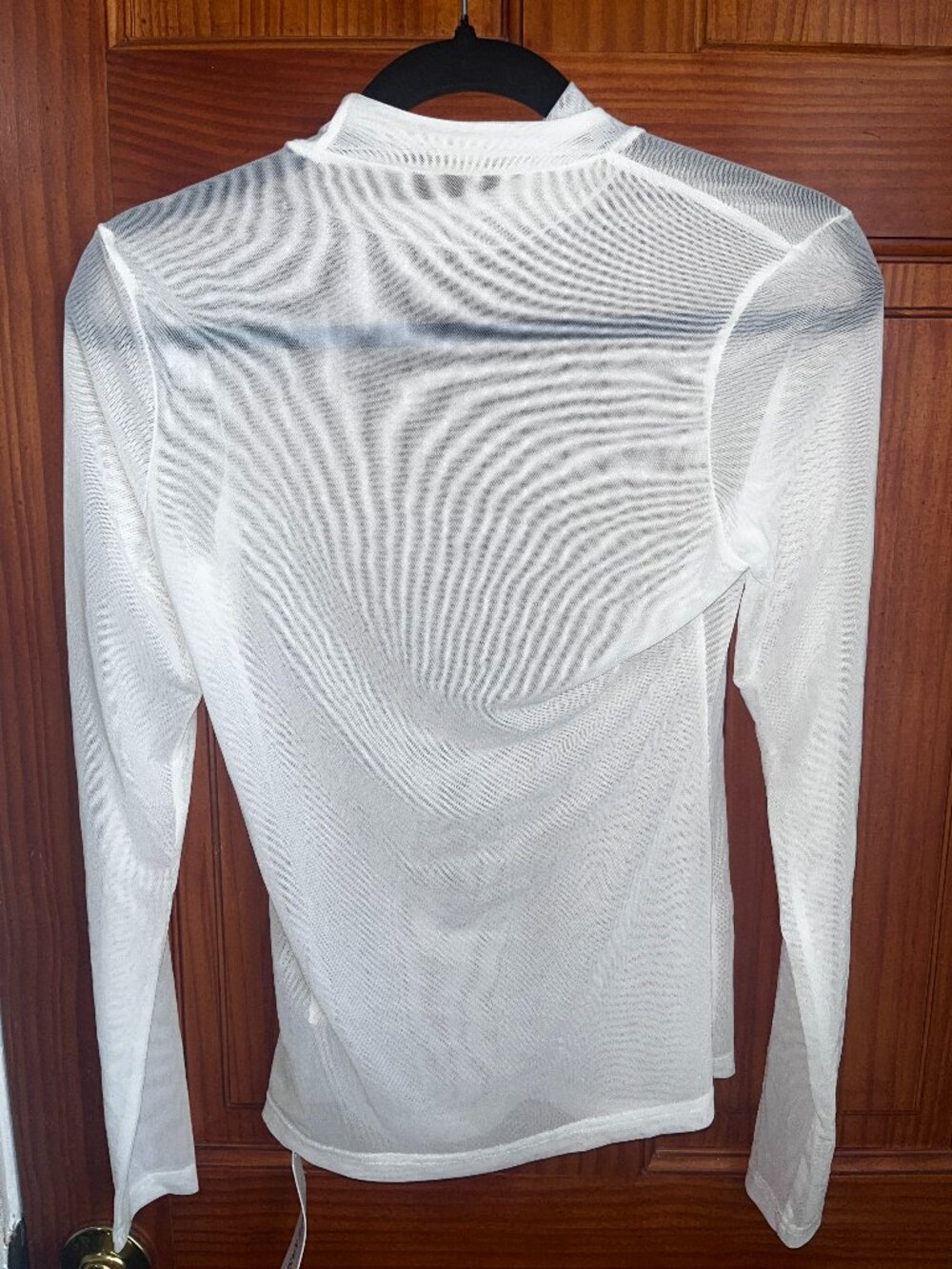 White Sheer Mesh Turtleneck Long Sleeve Top